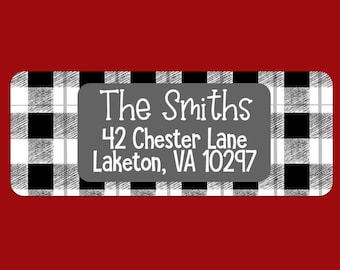 White Buffalo Plaid Christmas Address Labels - Return Address Label - Personalized Christmas Labels - 30 Labels - Weatherproof Labels