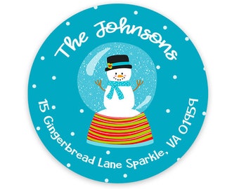 Christmas Address Labels - Round Return Labels - Holiday Address Stickers - Stationery Stickers - Snowman - Sheet of 12 or 24