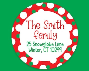 Christmas Address Labels - Round Return Labels - Holiday Address - Stationery Stickers - Polka Dot - Sheet of 12 or 24