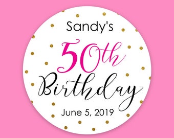 50th Birthday Stickers - 50th Birthday Favor Stickers - 50 Birthday Party - 50th Birthday Treat Bags - Sheet of 12 or 24