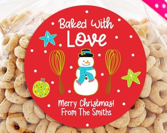 Merry Christmas Stickers - Christmas Baked Goods Favor Stickers - Christmas Treat Bags - Baked With Love - Canning Label - Sheet of 12 or 24