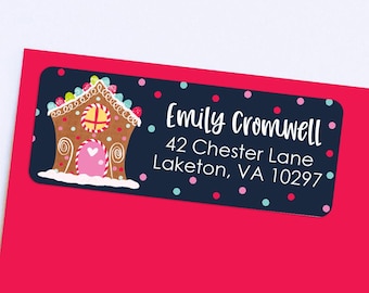 Christmas Gingerbread House Address Labels - Personalized Christmas Labels - 30 Labels