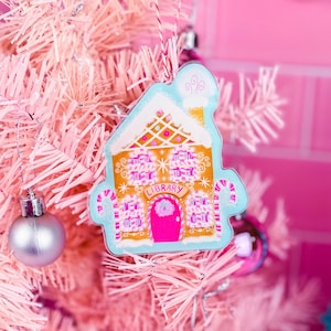 Gingerbread Library Christmas Ornament- Acrylic Christmas Ornament - Holiday Ornament