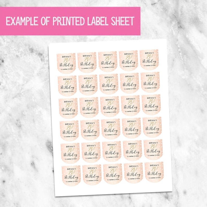 Rose Gold Birthday Labels 21st Birthday Sanitizer Labels Sanitizer Favor Stickers Sheet of 30 Labels 21st Birthday Party