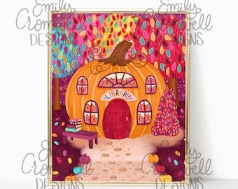 Pumpkin Library Art Print - Book Lover Print - Bookish Wall Art - Gifts for Book Lovers