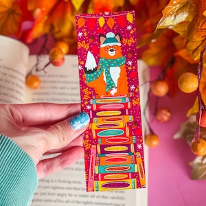 Fall Fox Book Stack Bookmark, Matte Bookmark, Cute Bookmark, Fall Bookmark, Autumn Bookmark, October