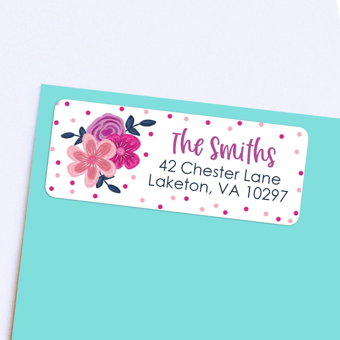 Pink and Navy Floral Address Labels Flower Address Labels Pretty