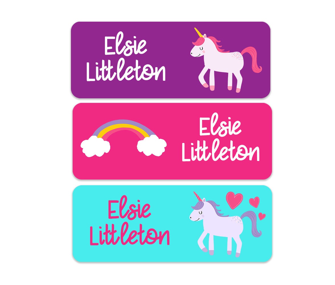 Unicorn Name Labels - Girls Name Labels - Kids School Name Labels - P…