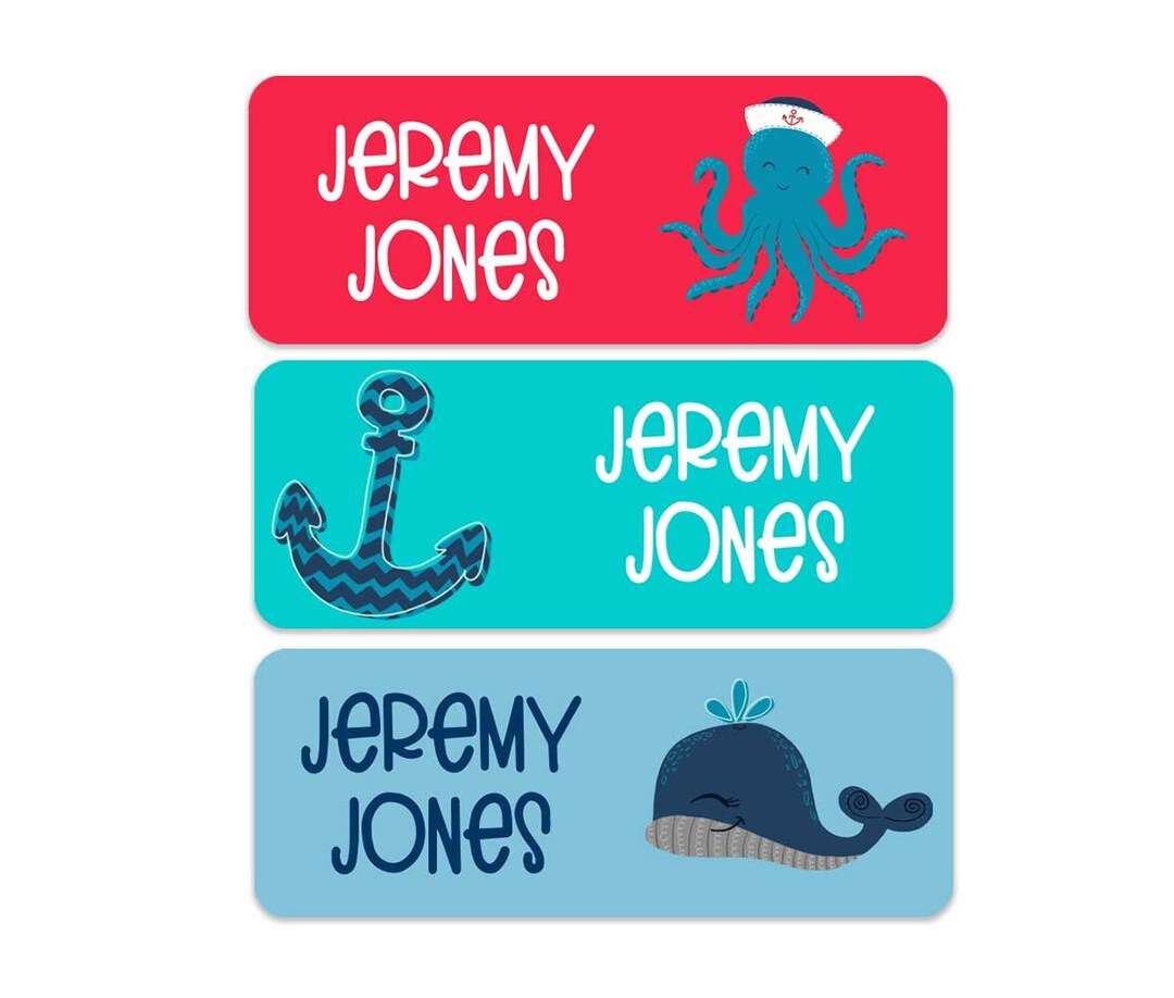 Coastal Name Labels Ocean Name Labels Weatherproof Name Labels School