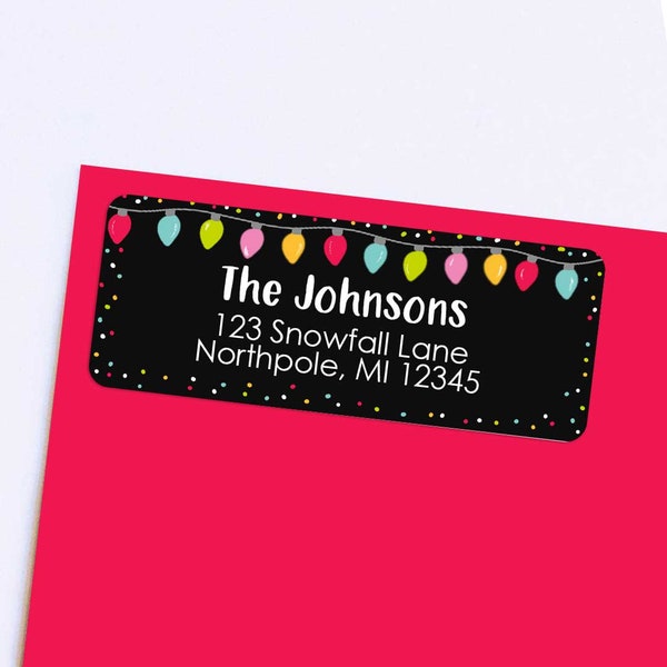 Christmas Address Labels - Return Address Label - Personalized Christmas Labels - 30 Labels - Christmas Lights