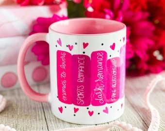 Romance Tropes Ceramic Mug, 11 oz, Bookish Mug, Book Lover Mug, Enemies to Lovers