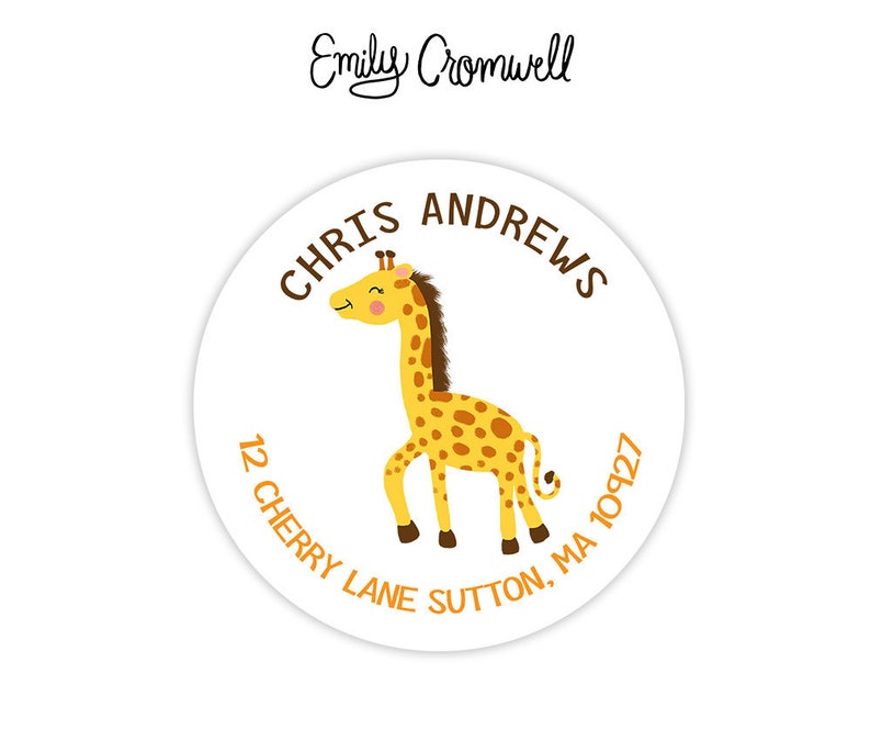 Giraffe Address Labels Round Return Labels Kids Address Stickers Stationery Stickers Giraffe Return Address Sheet of 12 or 24 image 1