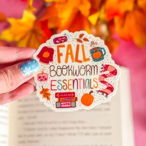 Fall Bookworm Essentials Vinyl Sticker, Fall Sticker, Laptop Sticker, Bookish Sticker, Bookworm