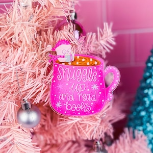 Snuggle Up and Read Books Christmas Ornament- Acrylic Christmas Ornament - Holiday Ornament