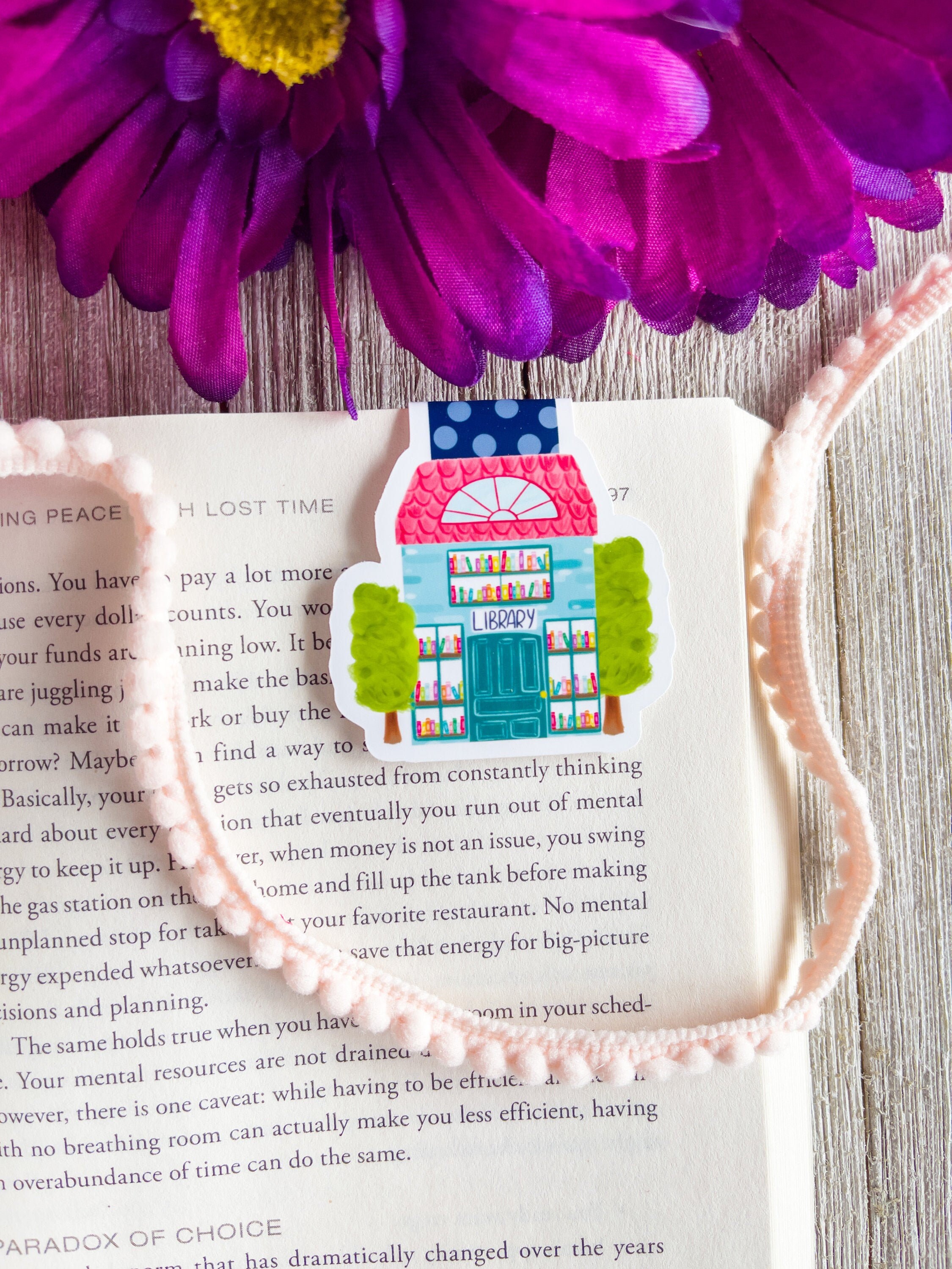 Library Bookmark Cute Bookmark Floral Etsy