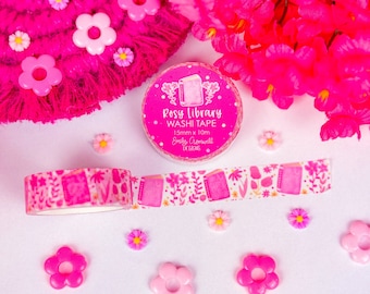 Rosy Library Washi Tape - 1 Roll Washi Tape - Decorative Tape - Bullet Journal Tape - Bookish Washi