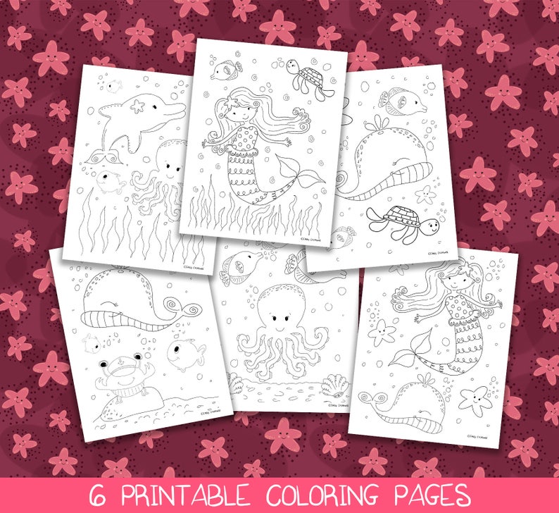 Mermaid Coloring Pages Printable Coloring Pages Mermaid Etsy