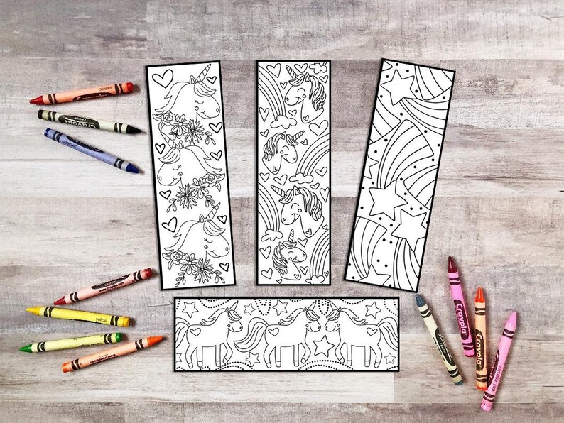 unicorn bookmarks 4 printable coloring bookmarks unicorn etsy