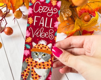 Cozy Fall Vibes Kitty Fall Bookmark - Fall Bookmark - Cat Lover Gift - Cat Bookmark - Mitty Kitty Collection