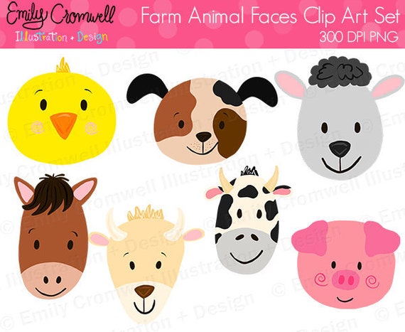 Farm Animal Faces Clipart Cute Farm Animals Barnyard - Etsy Canada