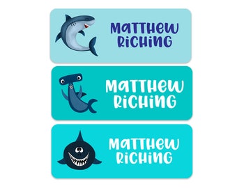 Shark Name Labels - Boys Name Labels - Kids School Name Labels - Personalized Name Labels - 30 Labels