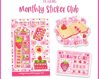Monthly Sticker Club, April Theme: Strawberry Library Days