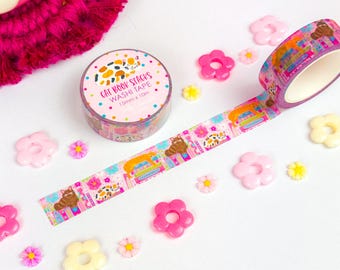 Cat Book Stacks Washi Tape  - 1 Roll Washi Tape - Decorative Tape - Bullet Journal Tape