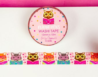 Reading Kitties Washi Tape - 1 Roll Washi Tape - Decorative Tape - Bullet Journal Tape - Bookish Washi