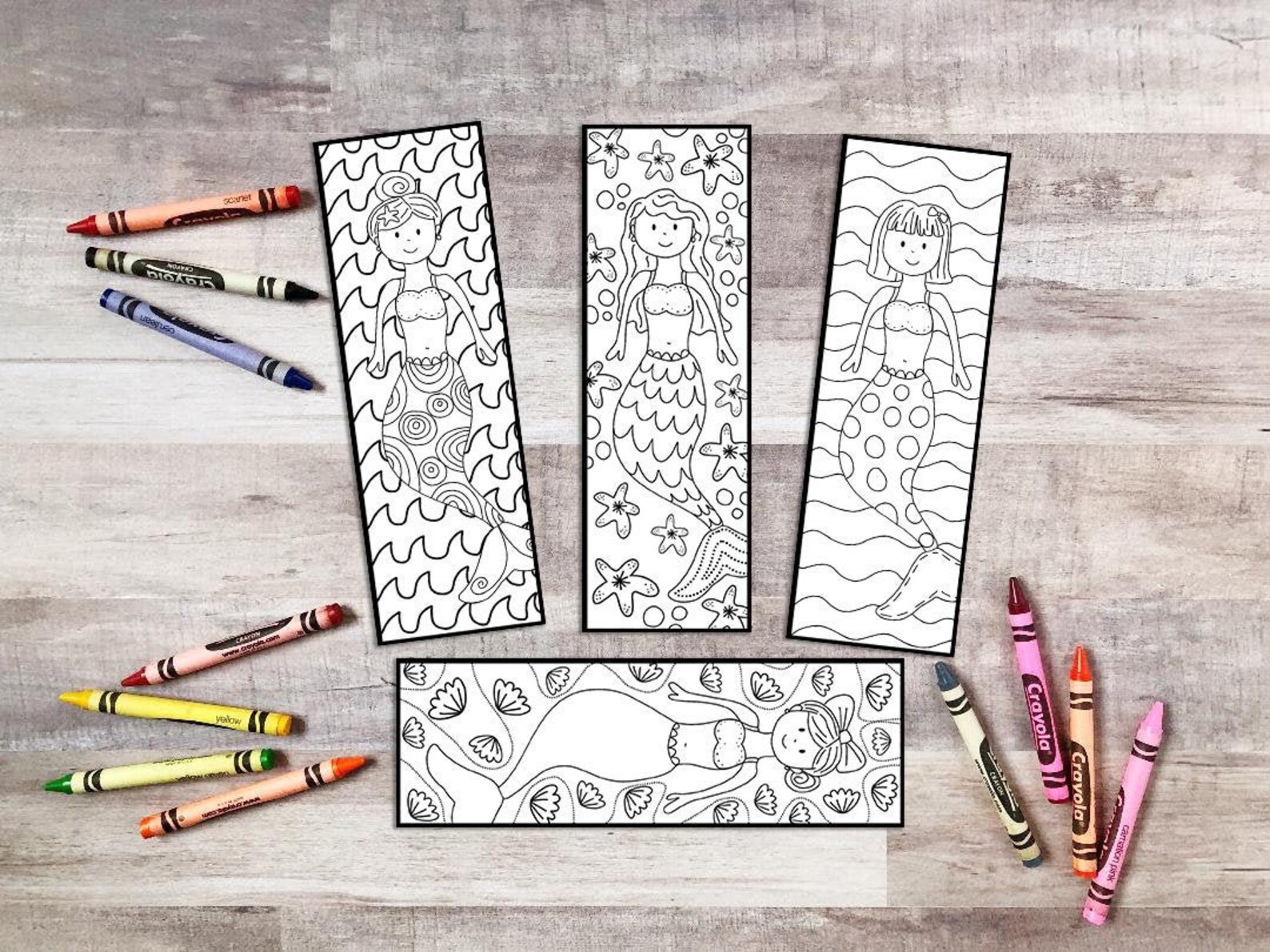Mermaid Bookmarks 4 Printable Coloring Bookmarks Mermaid Etsy