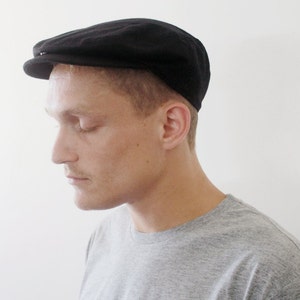 Black Flat Cap Men's Fashion Cap Wool Hat Paperboy Hat Newsboy Hat Vintage Cap image 4