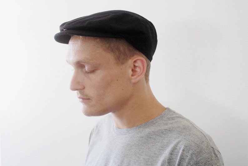 Black Flat Cap Men's Fashion Cap Wool Hat Paperboy Hat Newsboy Hat Vintage Cap image 4