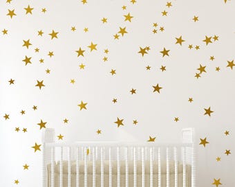 Gold Stars Wall Decal Set - Nursery Wall Star Stickers, Kids Room Decor, Removable Vinyl Decals