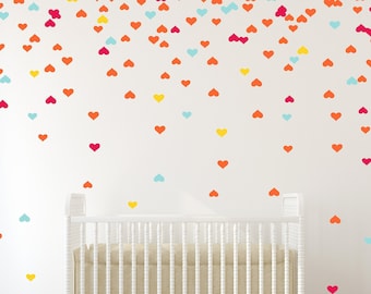 Colorful Heart Wall Decals, Customizable Rainbow Colored Decal Set for Baby Girls Nursery Room, Rainbow Stickers, Custom Wall Decor