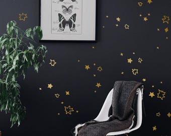 Gold Sparkle Star Wall Decals – Irregular Celestial Star Wall Stickers, Removable Vinyl Decals, Nursery Wallpaper Style Decor