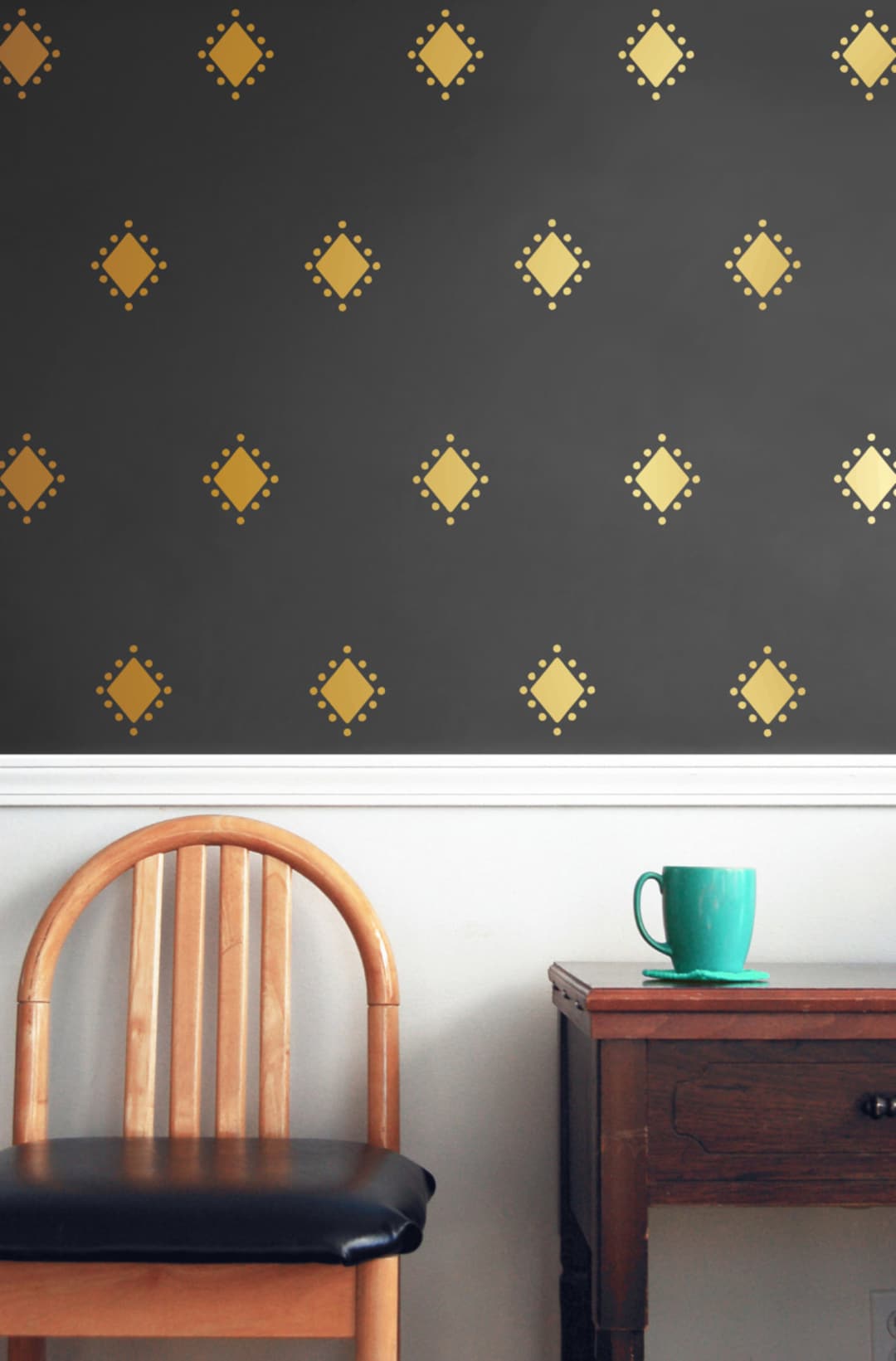 Gold Vinyl Wall Decal Pattern Diamond Living Room Wallpaper Wall Decals