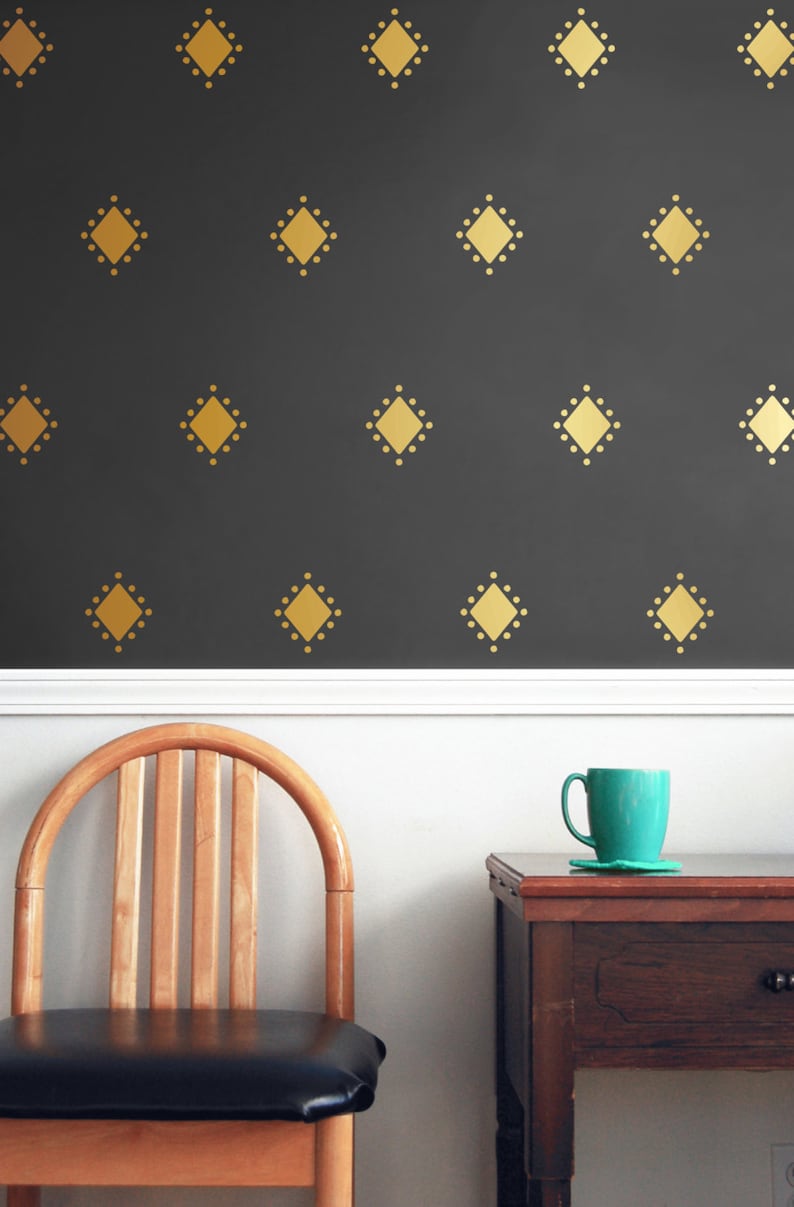 Gold Vinyl Wall Decal Pattern Diamond Living Room Etsy