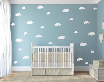 White Cloud Decals Set - Baby Nursery Wall Decor, Removable vinyl stickers, Kid's Play Room Decor