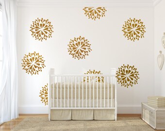 Vinyl wall decal art sticker - Rain Drop flower pattern - gold wall sticker gold wall pattern