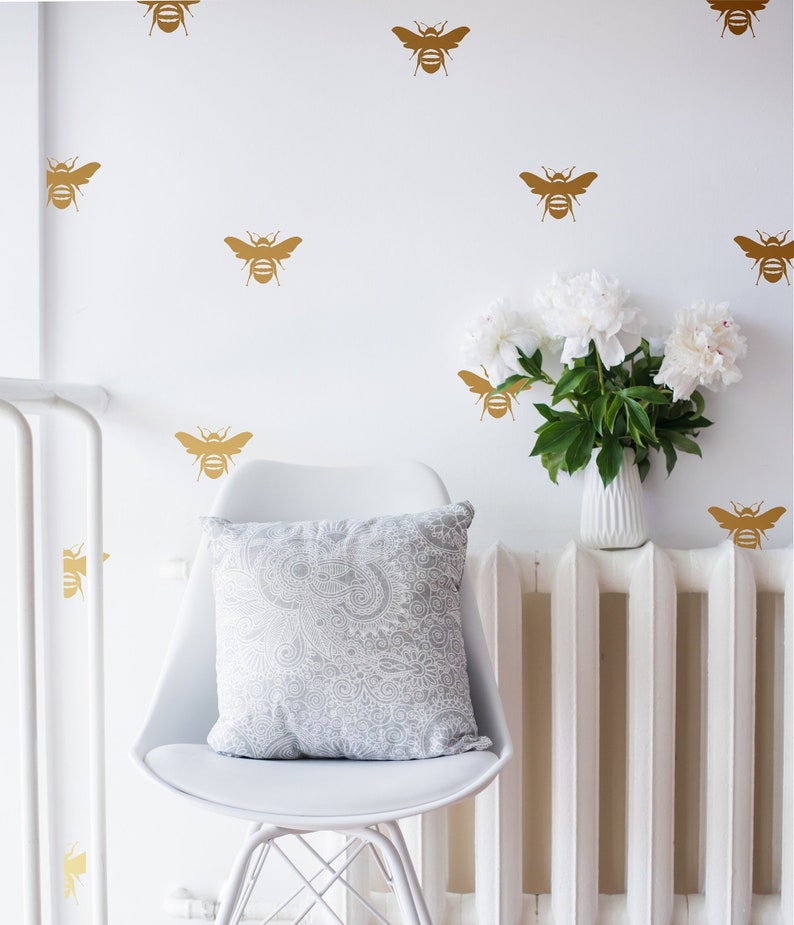 Bee Wall Decals, Honey Bee Decor, Bumble Bee Decor, Bee Stickers, Gold Honey Bee Decals, Honeycomb Decor, Nursery Decor, Beehive Decor, Bees image 1