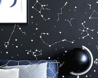 Constellation Wall Decals, Kids Room Decor, Constellation Star Map, Constellation Decals, Zodiac Constellations Wall Art, Boy Nursery Decor