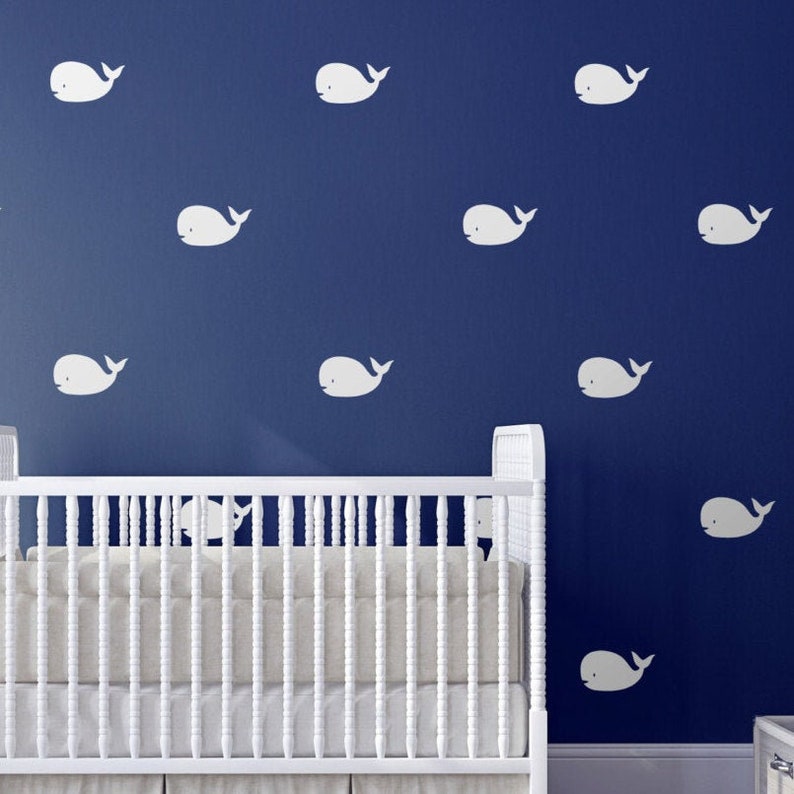 Whale nursery wall art decals nursery decor, nautical nursery wall decal, Nautical decor, whale art, nautical wall art, baby shower gift image 1