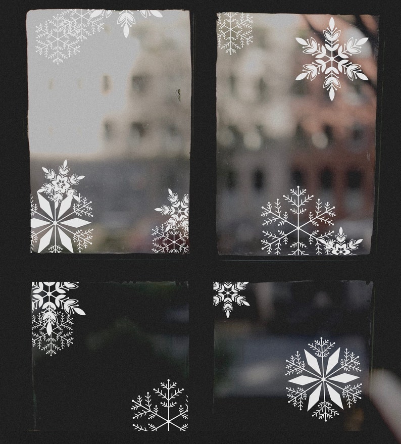 White Snowflake Decals Holiday Window Decor Snowflake Window Etsy