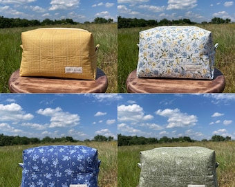 Medium Boxy Bag Handmade | Handmade Makeup Toiletry Bag | Fabric Makeup Zipper Bag