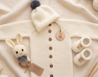 Conjunto de presente para bebê em tricô orgânico
