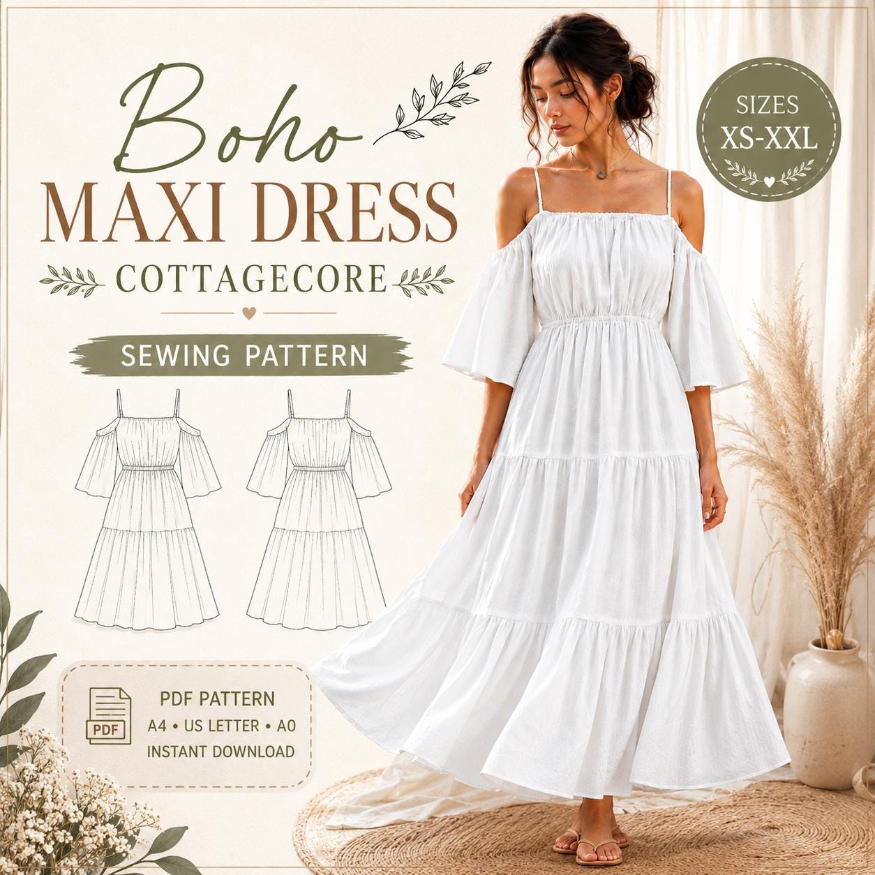 boho maxi dress sewing pattern PDF | Cottagecore Maxi Dress Pattern | Cold Shoulder Dress | Women's Maxi Dress drop waist wedding dress BLACK SEQUIN HALTER Dress Size:6UK Save your paper