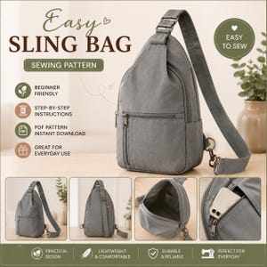 Easy Sling Bag Sewing Pattern PDF | Beginner Crossbody Backpack & Crossbody Bag Pattern | Instant Digital Download Instructions