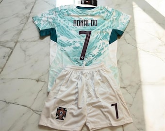 Ronaldo 7 Portugal Kids Away Soccer Jersey Set | 2026 Football Kit | Youth Matching Shirt & Shorts | Cristiano Fan Gift