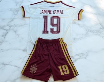 Conjunto de camiseta y pantalón corto de fútbol para niños de Lamine Yamal, selección española, temporada 2026 / Equipación de visitante / Camiseta y pantalón corto a juego para jóvenes / Regalo para aficionados