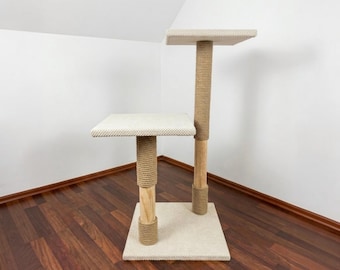 Modern Cat Tree 100cm Wood Cat Scratching Post Minimalist Cat Furniture Solid Wood Cat Tower Heavy Duty Handmade