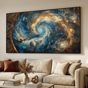 Lienzo en espiral del tiempo cósmico, arte mural de galaxia, diseño de reloj espacial, lienzo de nebulosa del universo, decoración celestial para el hogar, obra de arte de astronomía